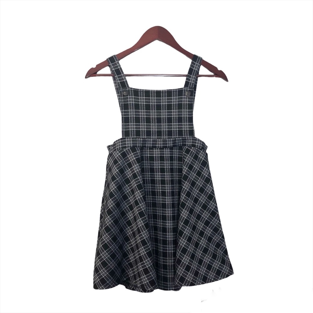 Black White Plaid Overall Girls Dress